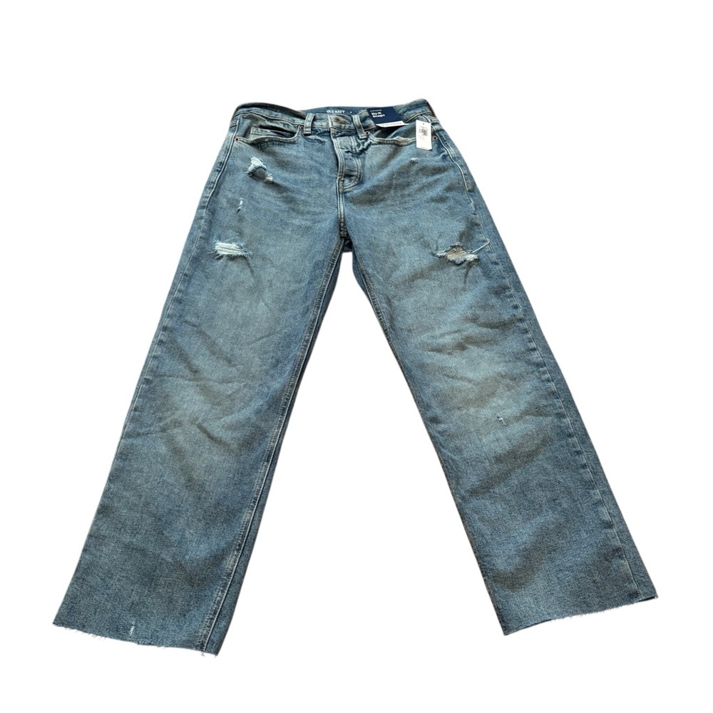 Old Navy extra hi-rise Sky-Hi Straight Jeans size 4 button fly raw hem